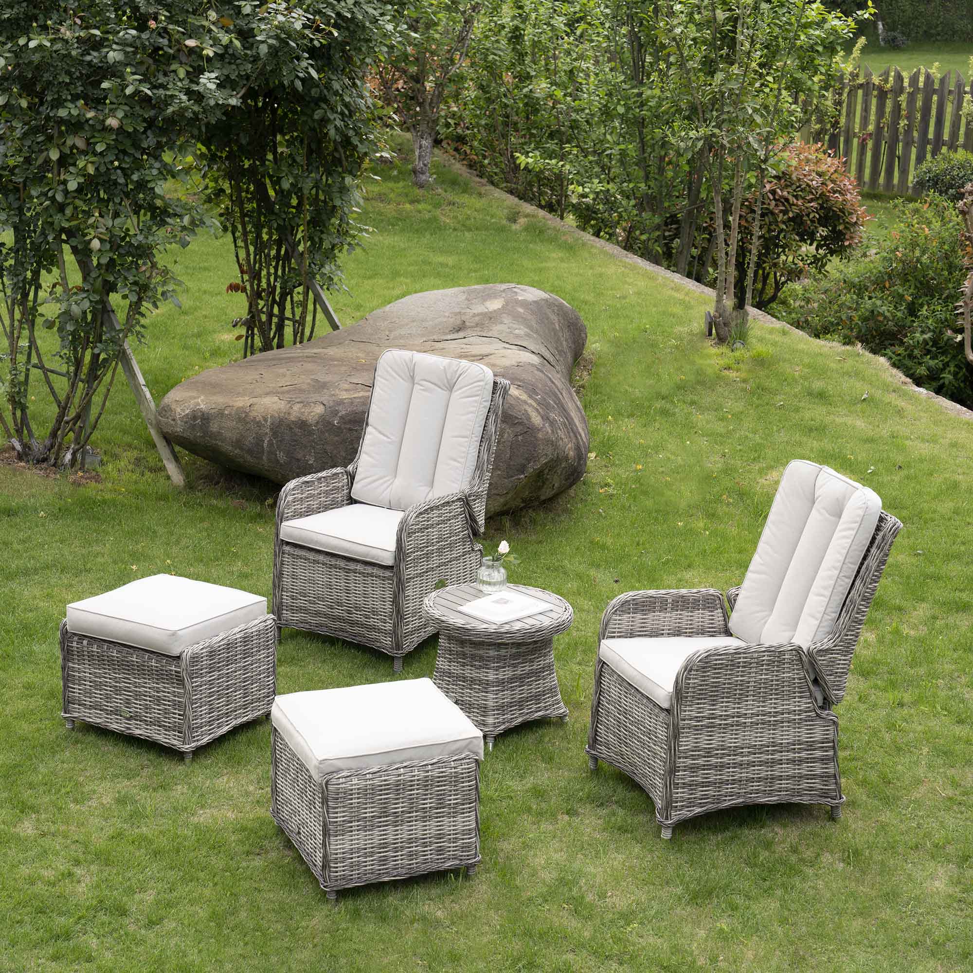 Grey Rattan Garden Single Rattan Recliner Chair Bellevue Rattan