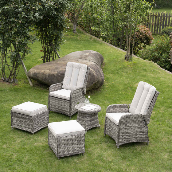 Hampshire 2-Seater Round Wicker Reclining Bistro Set with Stools, Light Grey