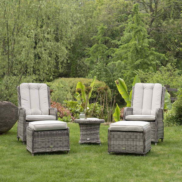 Hampshire 2-Seater Round Wicker Reclining Bistro Set with Stools, Light Grey