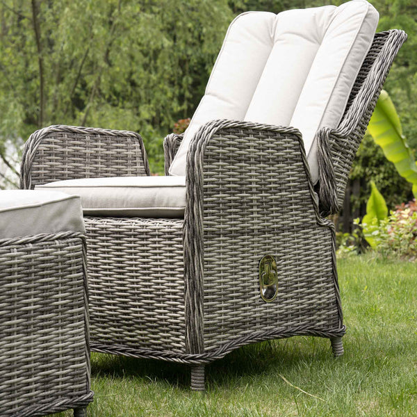 Hampshire 2-Seater Round Wicker Reclining Bistro Set with Stools, Light Grey