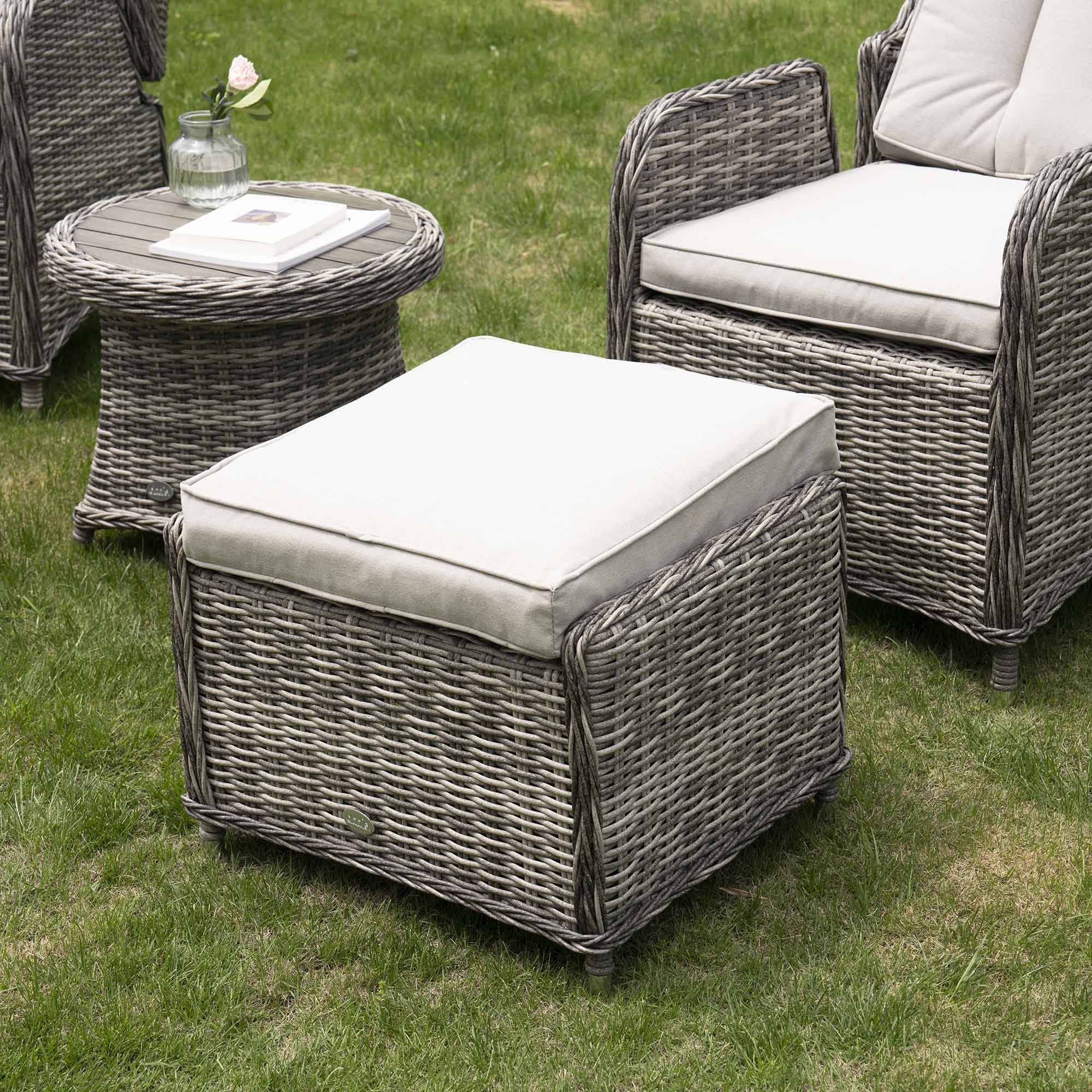 Hampshire 2-Seater Round Wicker Reclining Bistro Set with Stools, Light Grey