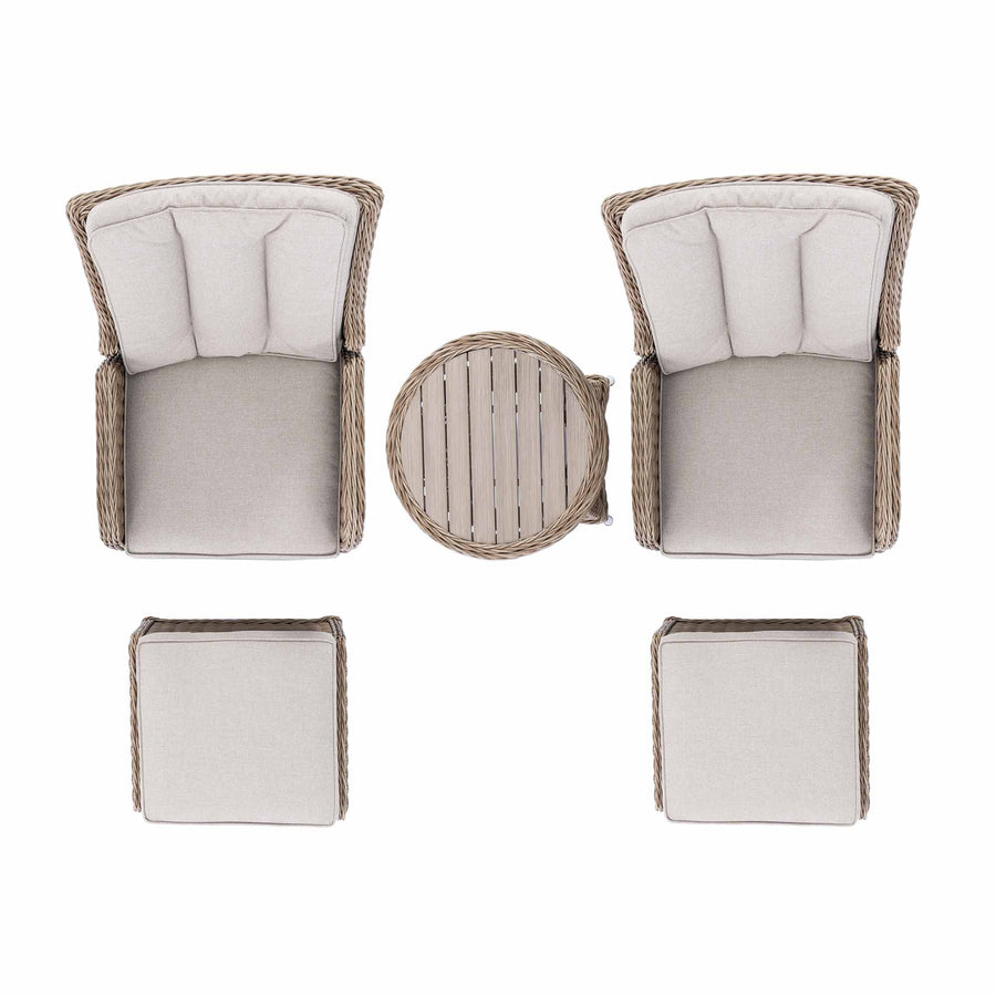 Hampshire 2-Seater Round Wicker Reclining Bistro Set with Stools, Natural