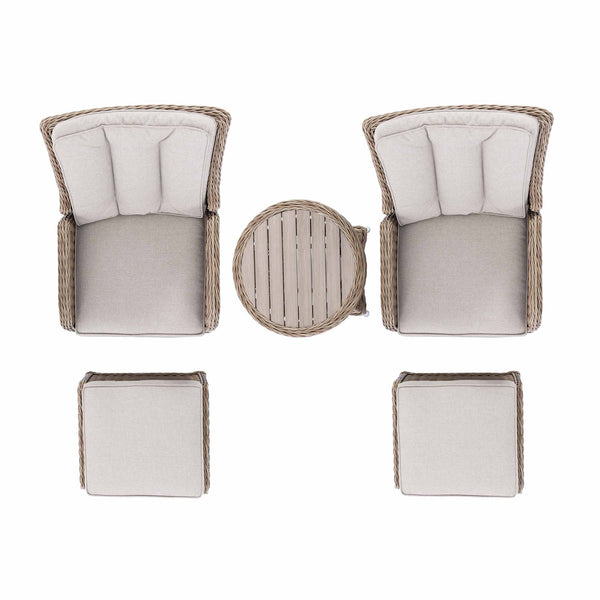 Hampshire 2-Seater Round Wicker Reclining Bistro Set with Stools, Natural