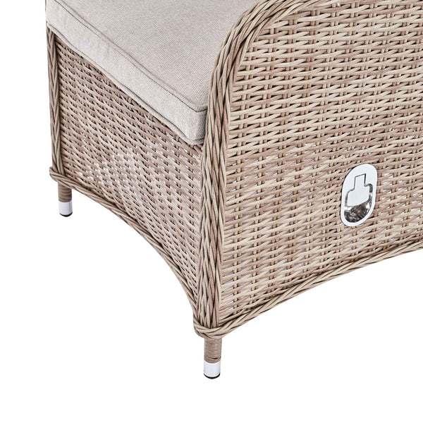 Hampshire 2-Seater Round Wicker Reclining Bistro Set with Stools, Natural