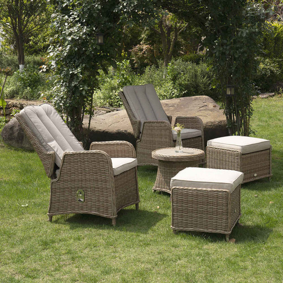 Hampshire 2-Seater Round Wicker Reclining Bistro Set with Stools, Natural