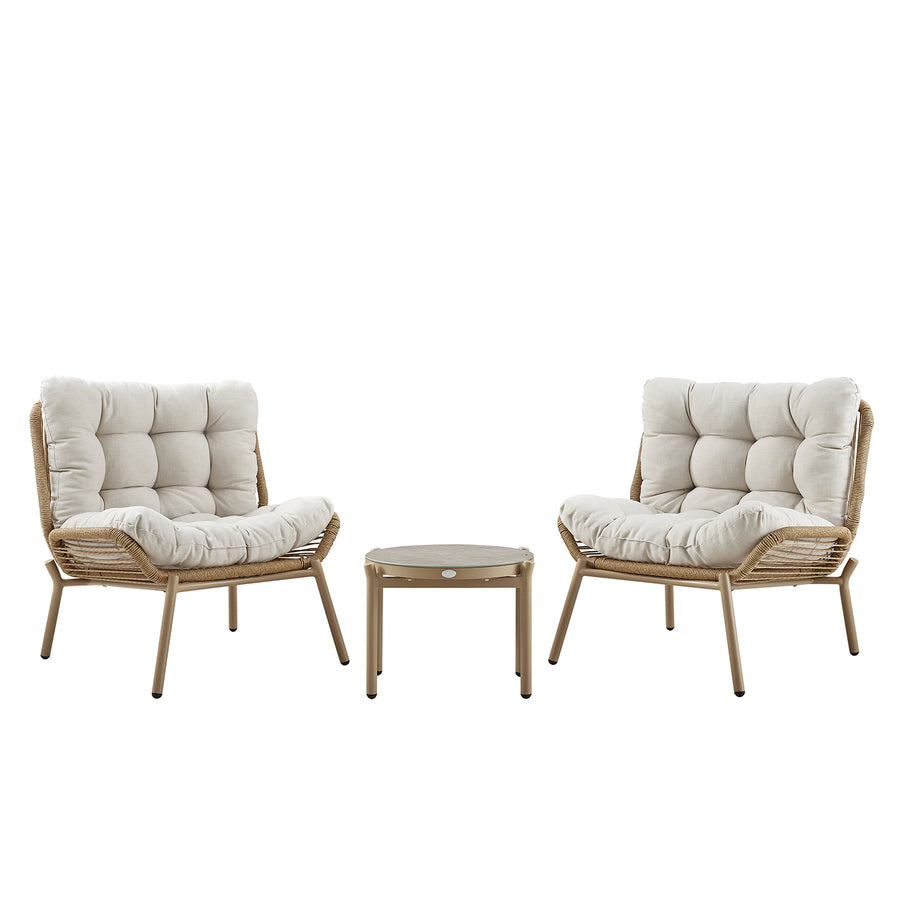Marlowe 2-Seater Wicker and Aluminium Frame Bistro Set, Natural