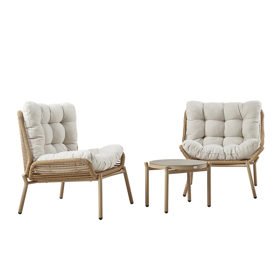 Marlowe 2-Seater Wicker and Aluminium Frame Bistro Set, Natural