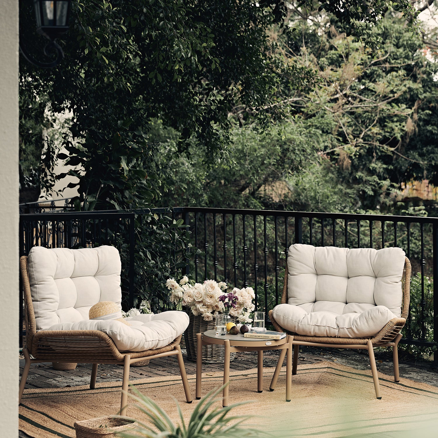 Marlowe 2-Seater Wicker and Aluminium Frame Bistro Set, Natural