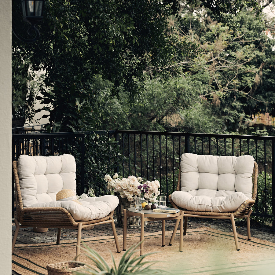 Marlowe 2-Seater Wicker and Aluminium Frame Bistro Set, Natural