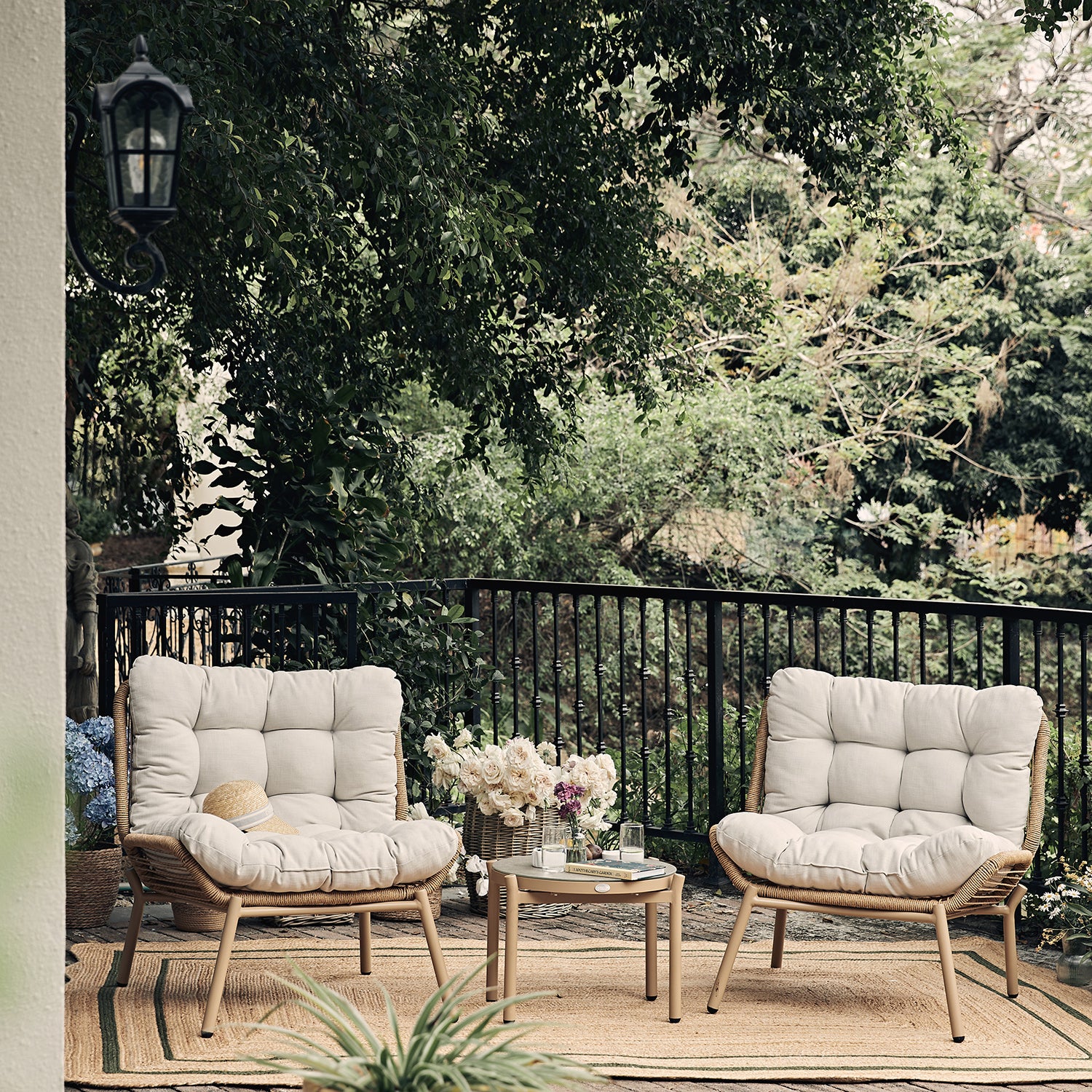 Marlowe 2-Seater Wicker and Aluminium Frame Bistro Set, Natural