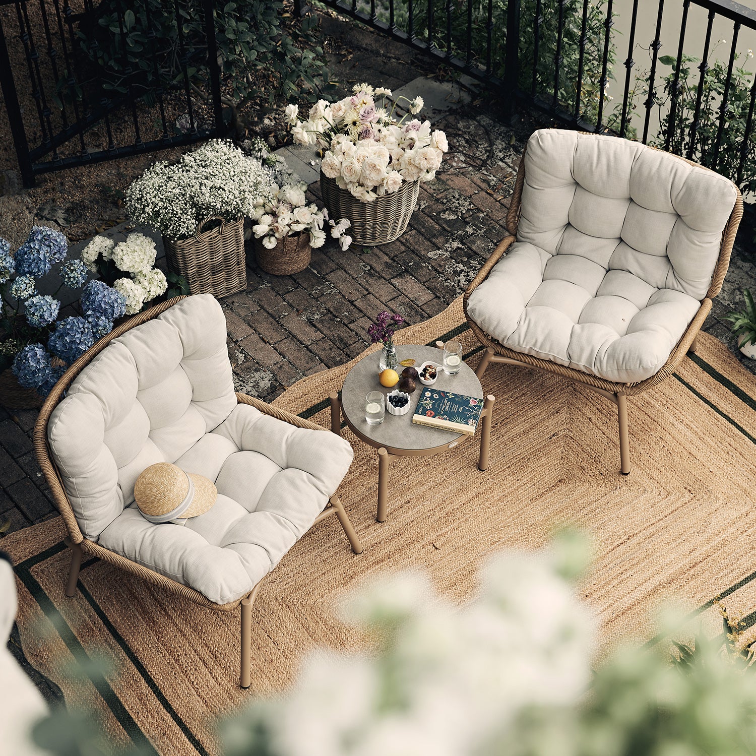 Marlowe 2-Seater Wicker and Aluminium Frame Bistro Set, Natural