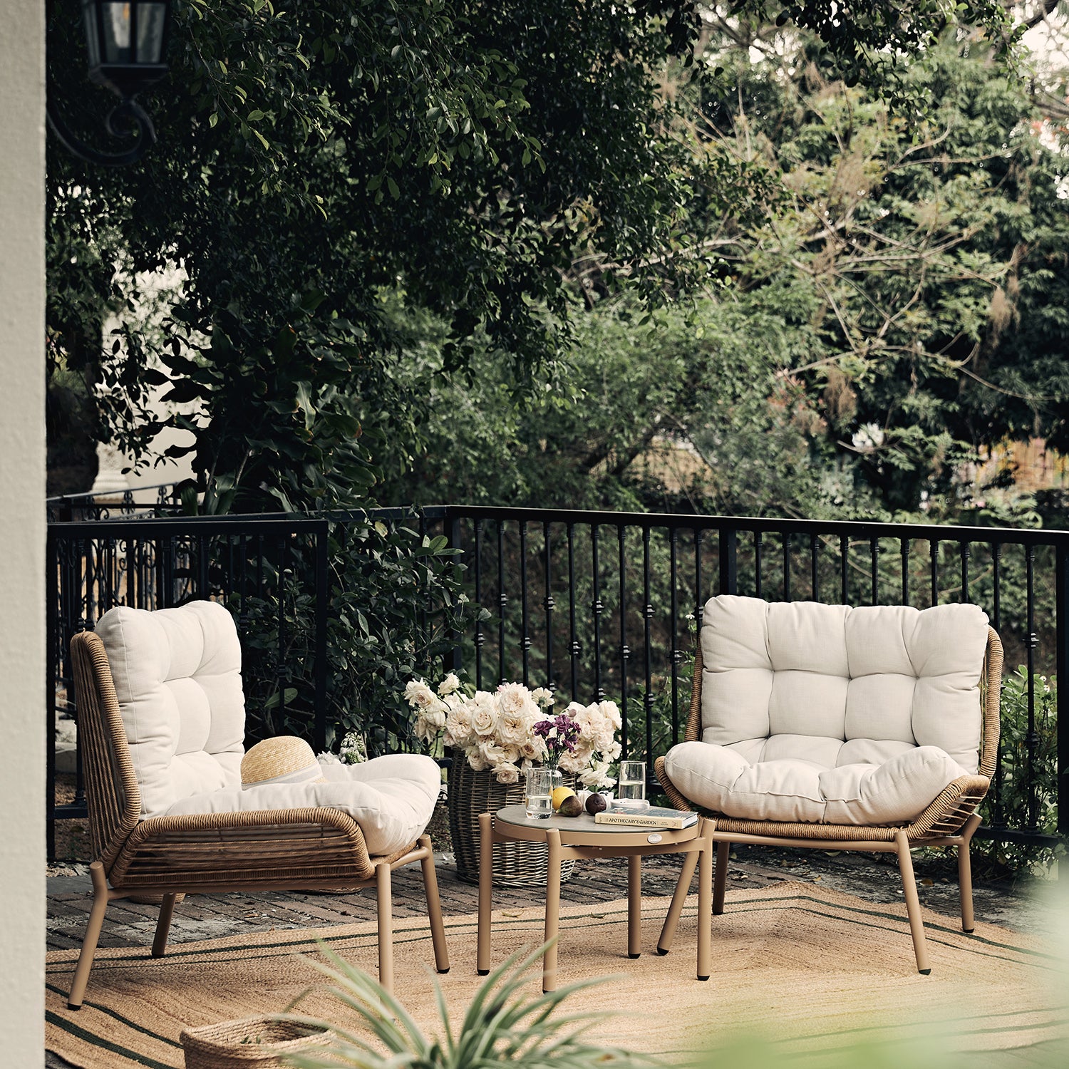 Marlowe 2-Seater Wicker and Aluminium Frame Bistro Set, Natural