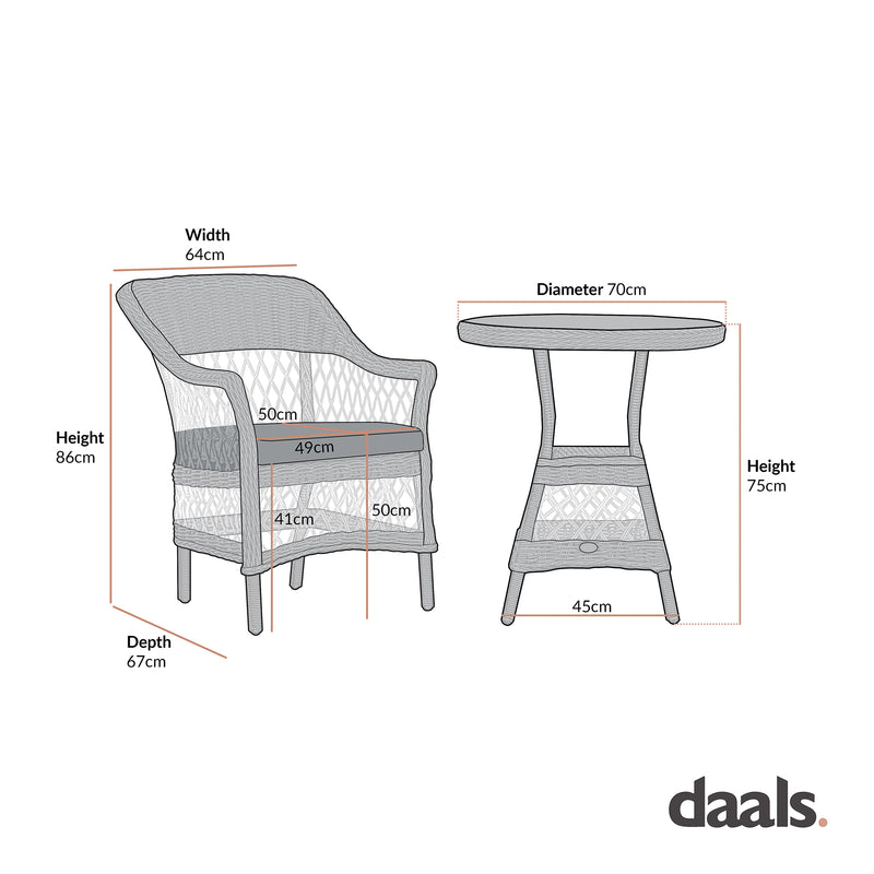 Willowbrook Lattice Weave Rattan Bistro Set, Dark Grey