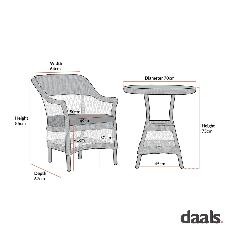 Willowbrook Lattice Weave Rattan Bistro Set, Natural