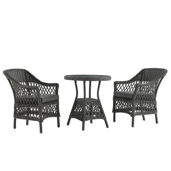 Willowbrook Lattice Weave Rattan Bistro Set, Dark Grey - daals