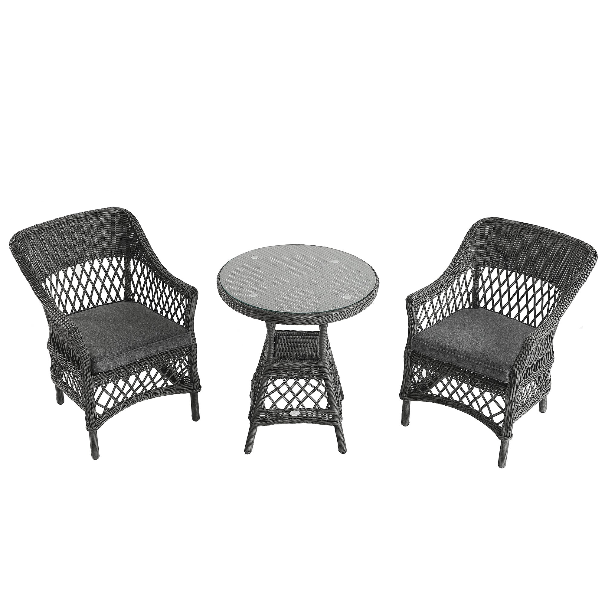 Willowbrook Lattice Weave Rattan Bistro Set, Dark Grey