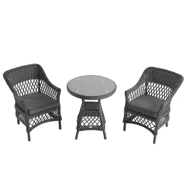 Willowbrook Lattice Weave Rattan Bistro Set, Dark Grey