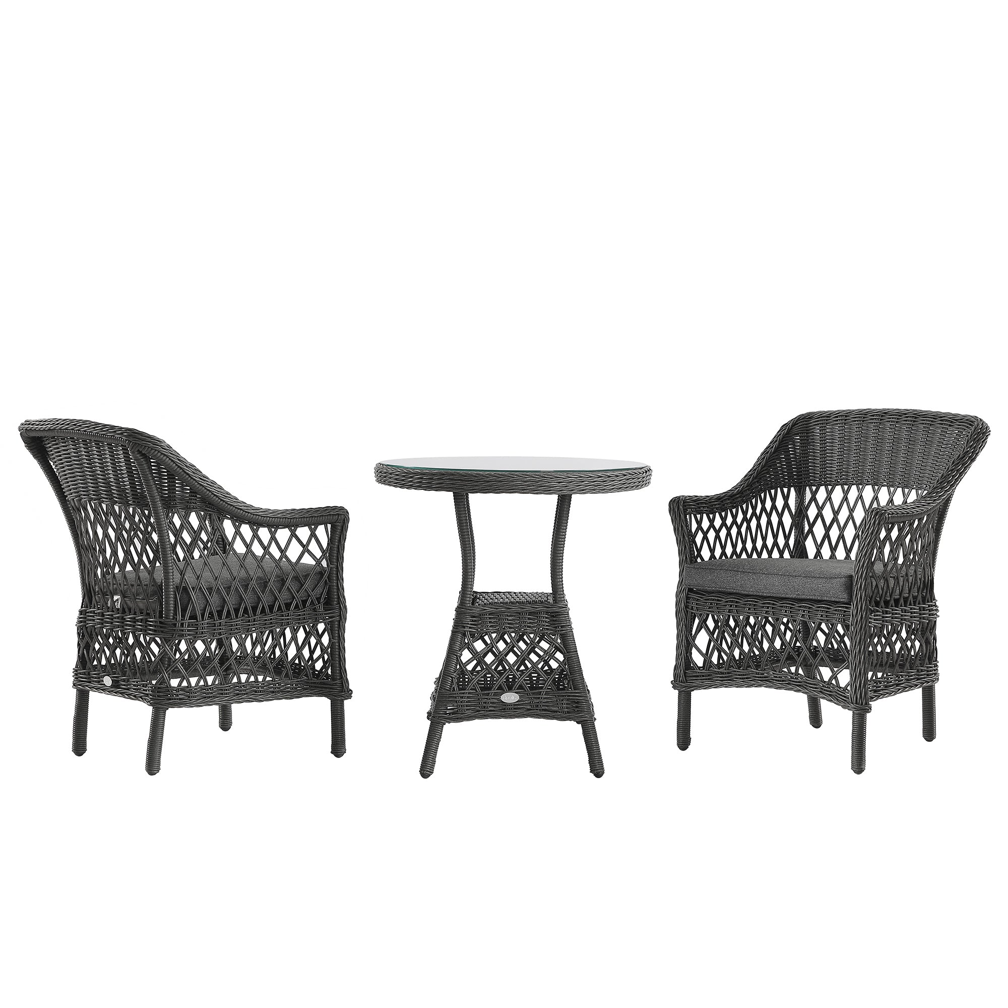 Willowbrook Lattice Weave Rattan Bistro Set, Dark Grey