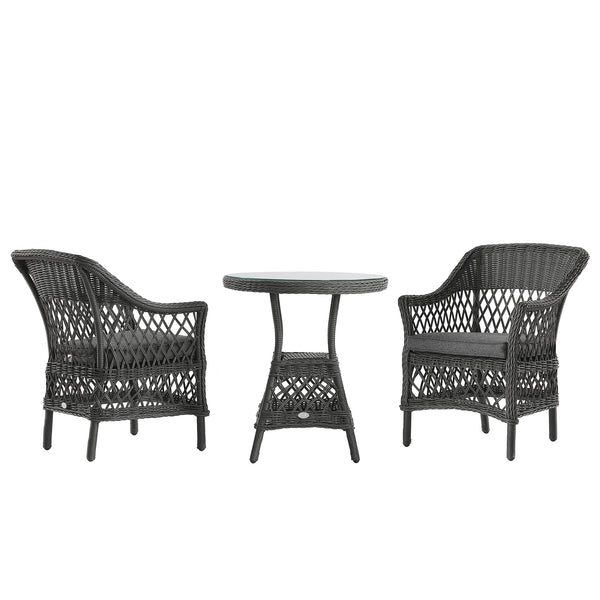 Willowbrook Lattice Weave Rattan Bistro Set, Dark Grey