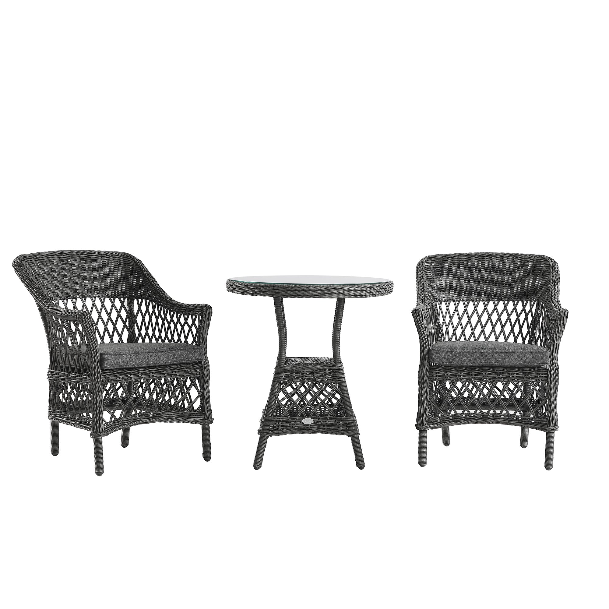 Willowbrook Lattice Weave Rattan Bistro Set, Dark Grey