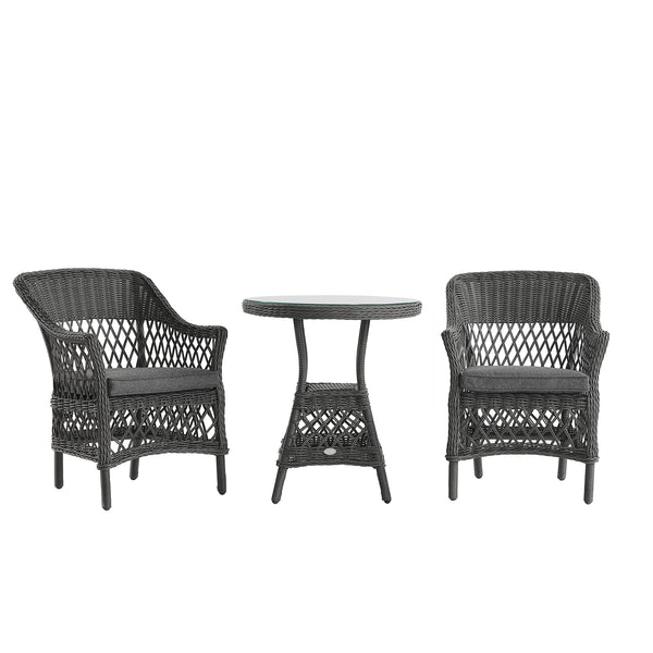Willowbrook Lattice Weave Rattan Bistro Set, Dark Grey