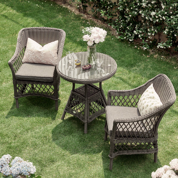 Willowbrook Lattice Weave Rattan Bistro Set, Dark Grey - daals