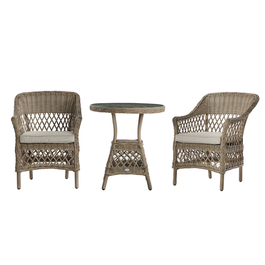 Willowbrook Lattice Weave Rattan Bistro Set, Natural