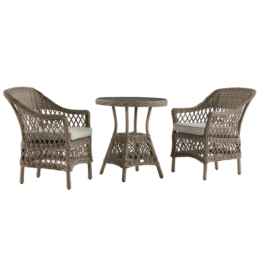 Willowbrook Lattice Weave Rattan Bistro Set, Natural