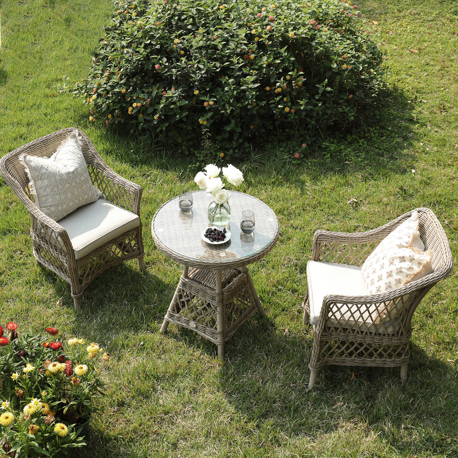 Willowbrook Lattice Weave Rattan Bistro Set, Natural