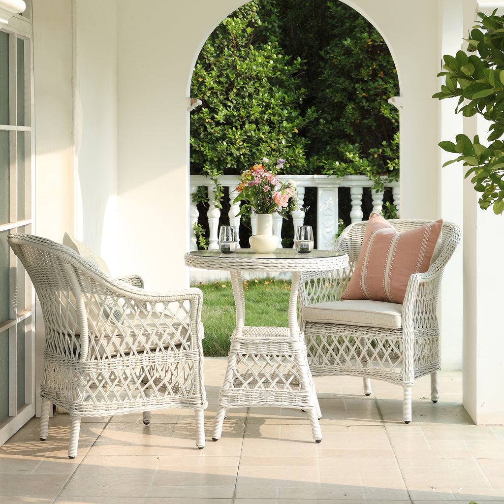 Willowbrook Lattice Weave Rattan Bistro Set, White | daals