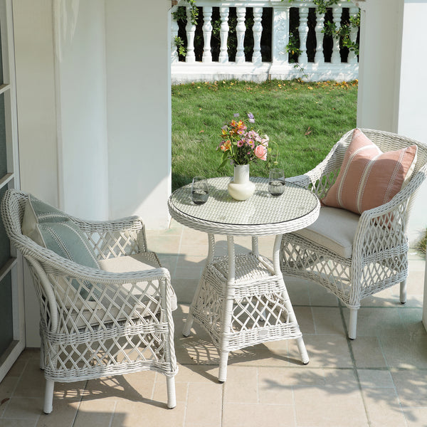 Willowbrook Lattice Weave Rattan Bistro Set, White