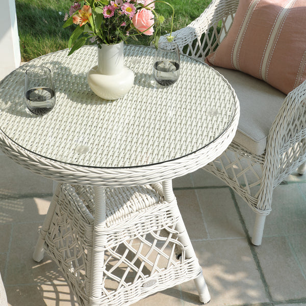 Willowbrook Lattice Weave Rattan Bistro Set, White