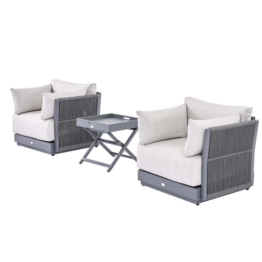 Pedra Rope and Aluminium Outdoor Bistro Set, Grey