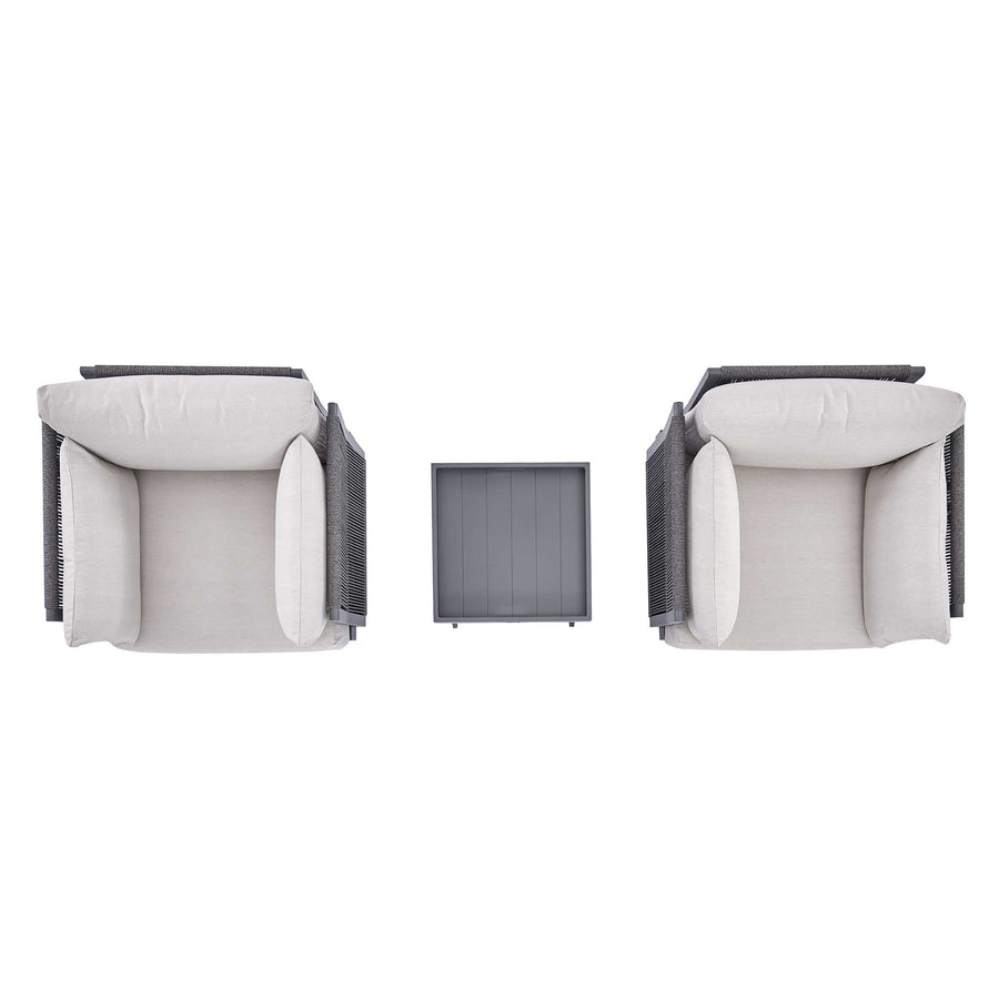 Pedra Rope and Aluminium Outdoor Bistro Set, Grey