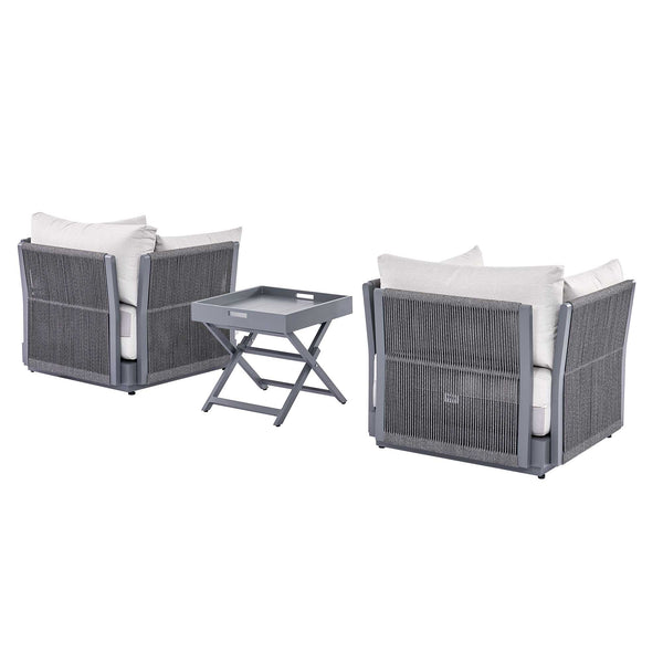 Pedra Rope and Aluminium Outdoor Bistro Set, Grey