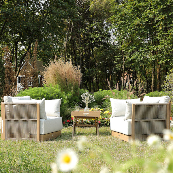 Pedra Rope and Aluminium Outdoor Bistro Set, Natural