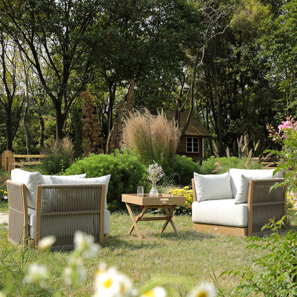 Pedra Rope and Aluminium Outdoor Bistro Set, Natural