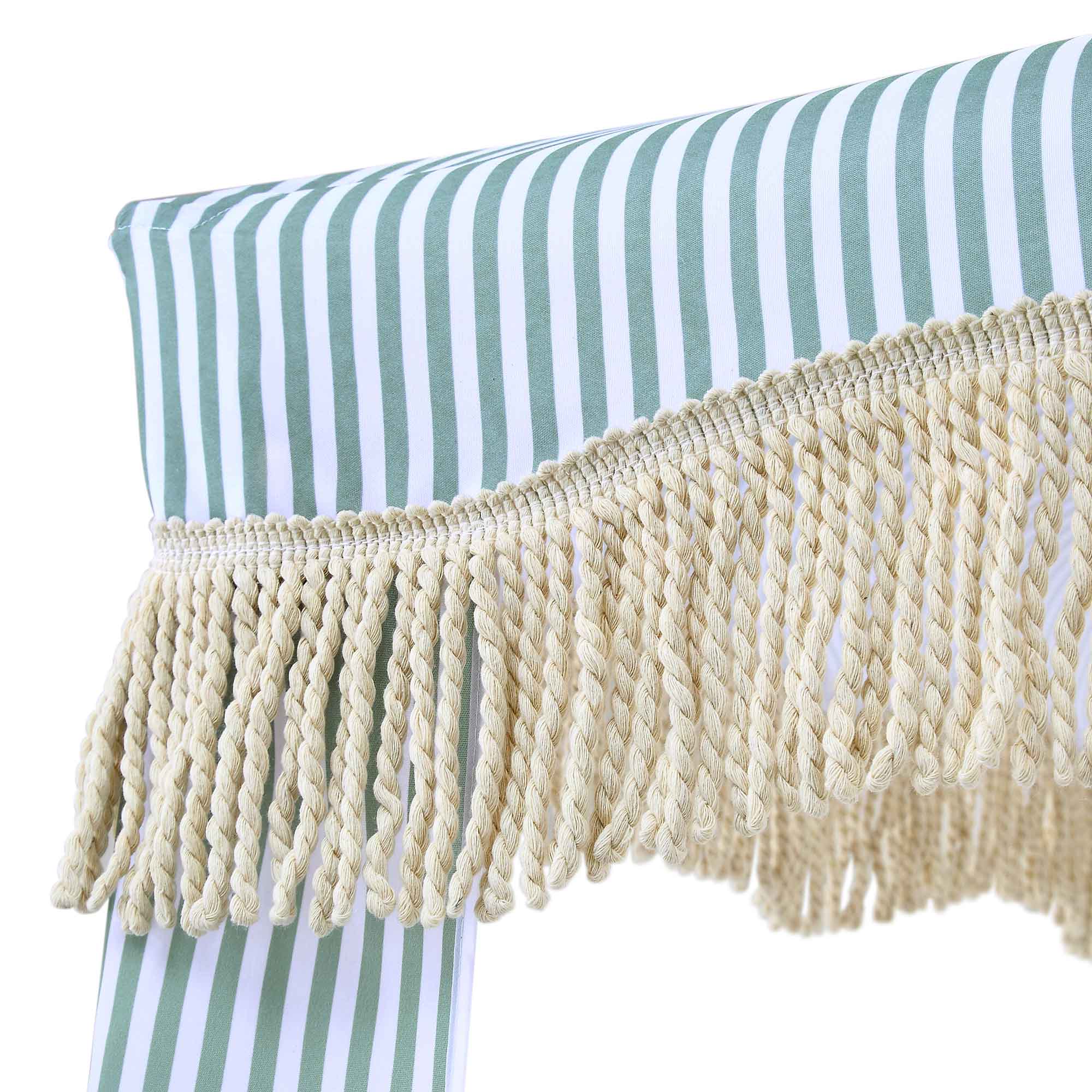 Gabriel Sage Green and White Striped Fringed Cabana
