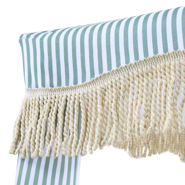 Gabriel Sage Green and White Striped Fringed Cabana
