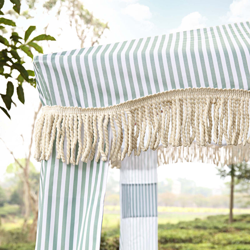 Gabriel Sage Green and White Striped Fringed Cabana - daals