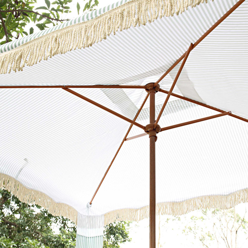 Gabriel Sage Green and White Striped Fringed Cabana - daals