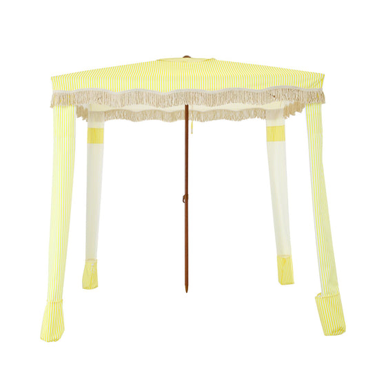 Gabriel Yellow and White Striped Fringed Cabana