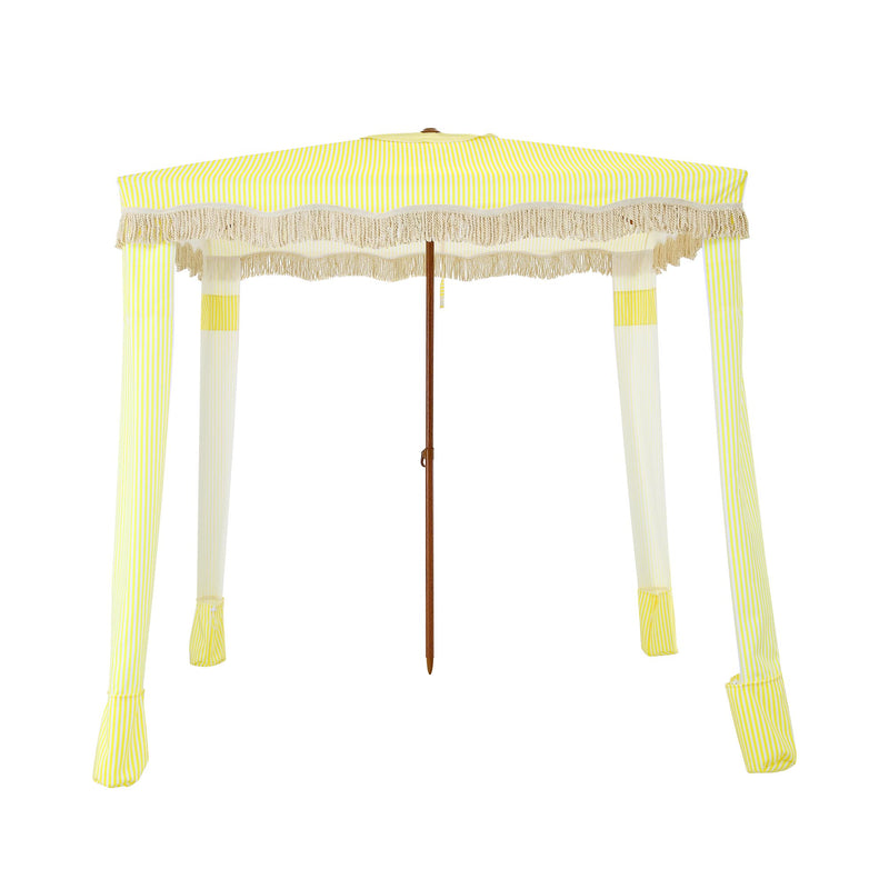 Gabriel Yellow and White Striped Fringed Cabana