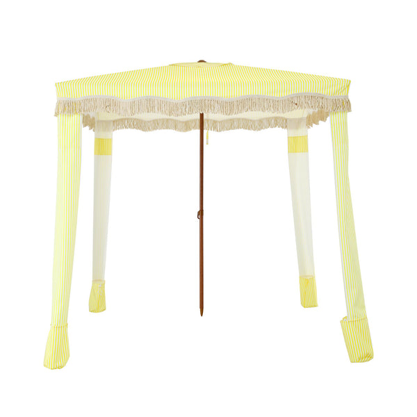 Gabriel Yellow and White Striped Fringed Cabana