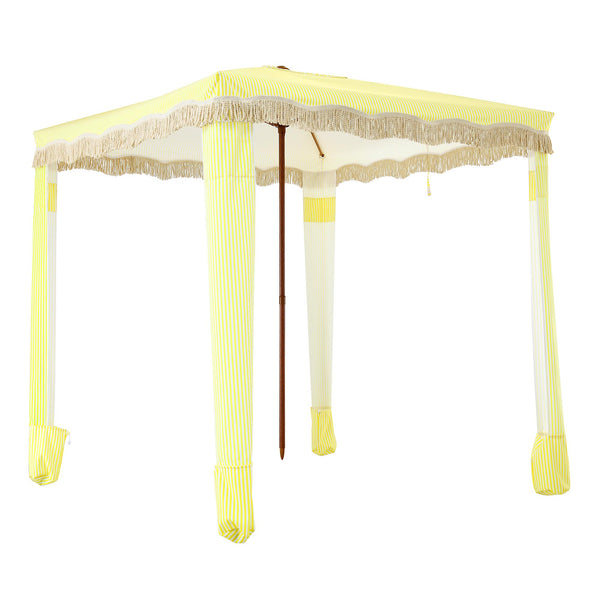 Gabriel Yellow and White Striped Fringed Cabana