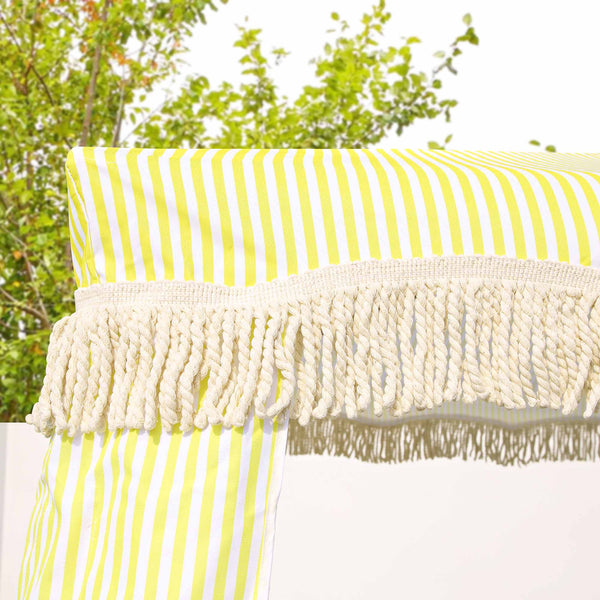 Gabriel Yellow and White Striped Fringed Cabana