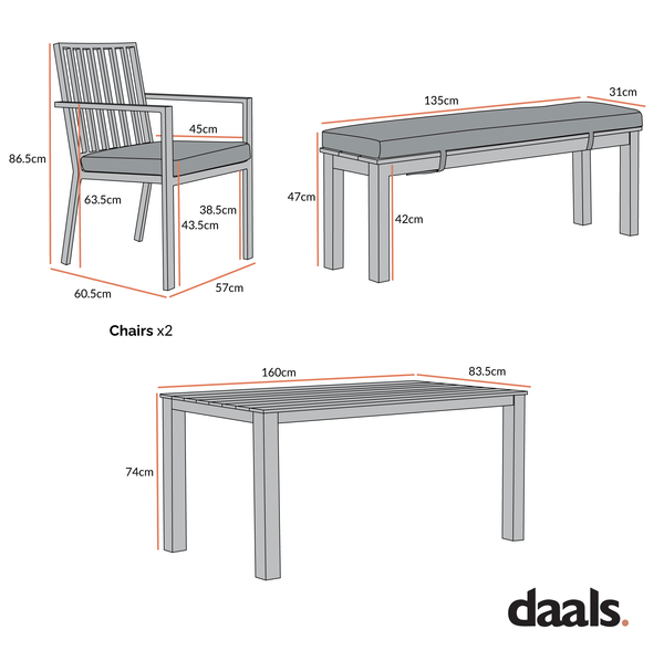 Earlswood Aluminium Washed Wood Effect Dining Set with Bench
