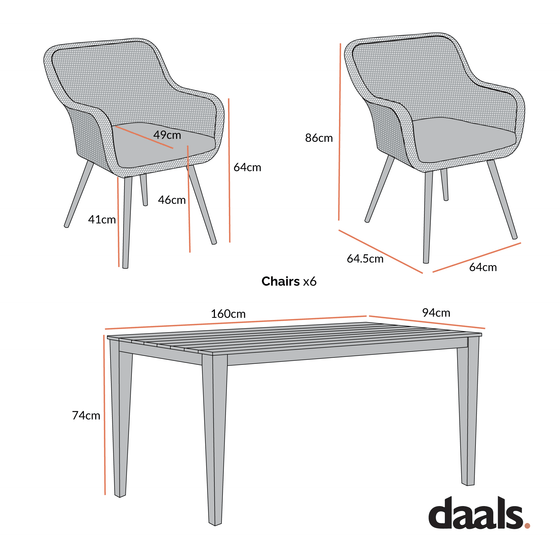 Cliveden Outdoor Aluminium Washed Wood Effect and Round Wicker Rattan 6-Seater Dining Set