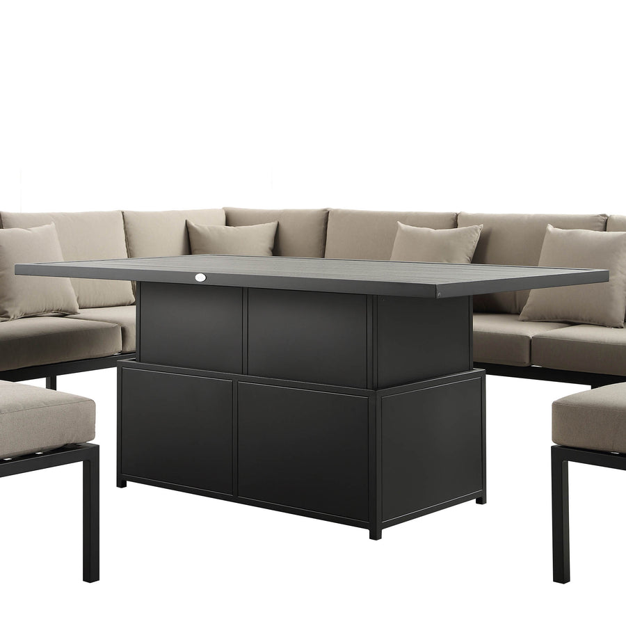 Calabasas Large Outdoor Fabric and Aluminium Corner Casual Dining Set with Rising Table, Taupe