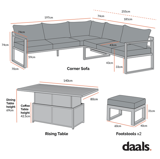 Albany Aluminium Large Corner Casual Dining Set with Rising Table, Taupe